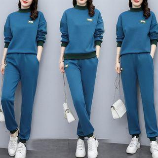 Set: Mock-neck Two-tone Sweatshirt + Sweatpants