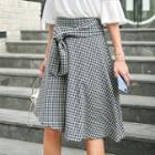 Tie-waist Asymmetric-hem Gingham Skirt
