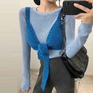 Plain Long-sleeve Slim-fit Knit Top / Plain Sleeveless Top