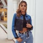 Color Panel Cropped Denim Jacket