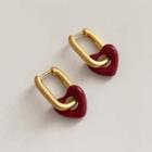 Heart Hoop Drop Earring 1 Pair - Gold & Red - One Size
