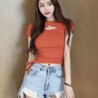 Short-sleeve Drawstring Cutout T-shirt