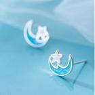 Star & Moon Ear Stud 1 Pair - Silver - One Size