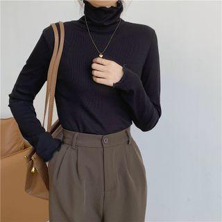 Turtleneck Long-sleeve Ribbed T-shirt