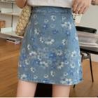 Floral Print Denim Mini A-line Skirt