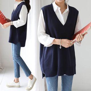 Low V-neck Knit Vest