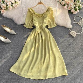 Ruffle A-line Plain Dress