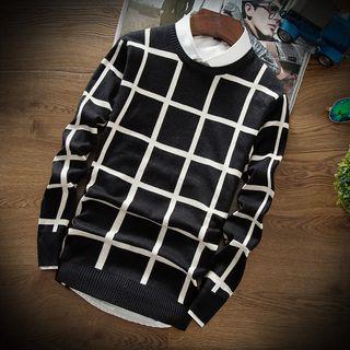 Plaid Long-sleeve Knit Top