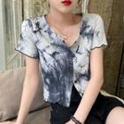 Tie-dyed Button-up Crop T-shirt