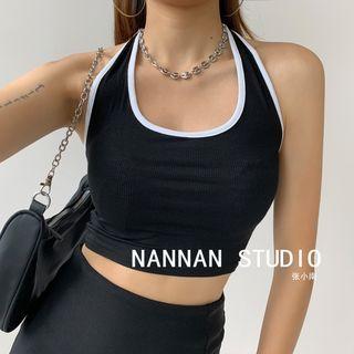 Contrasted Crop Halter Top
