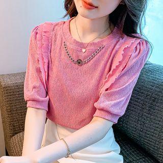 Short-sleeve Ruffle Chain Detail Blouse