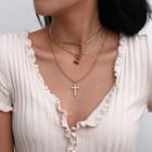 Rhinestone Crisscross Layered Necklace 1029 - Gold - One Size