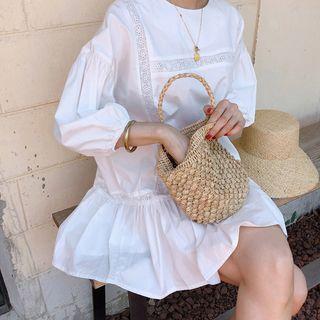 Elbow-sleeve A-line Dress White - One Size