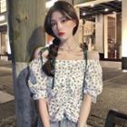 Cold-shoulder Floral Ruched Top