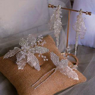 Wedding Rhinestone Flower Headpiece / Hair Pin / Dangle Earring / Set
