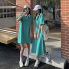 Elbow-sleeve Polo Neck A-line Dress (various Designs)