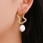 Irregular Alloy Faux Pearl Dangle Earring 1 Pair - 01 - Gold - One Size