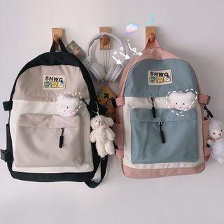 Color Block Applique Nylon Backpack