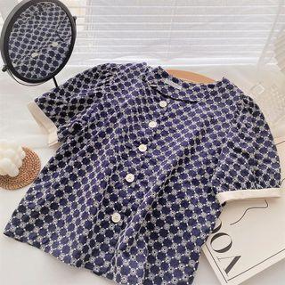 Puff-sleeve Square-neck Embroidered Top