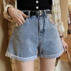 Sequined Roll-up Denim Shorts