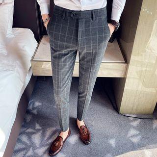 Plaid Straight-leg Dress Pants