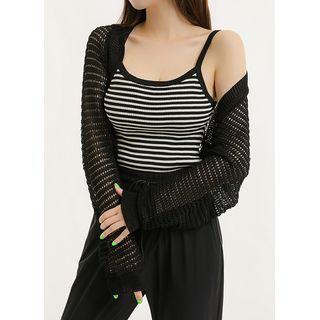 Set: Open-knit Bolero + Sleeveless Stripe Top