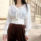 Lantern-sleeve Dotted Cropped Blouse