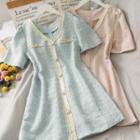 Pearl-button Wool Mini Dress
