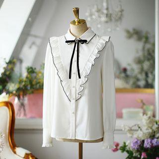 Embroidered Trim Ruffled Blouse