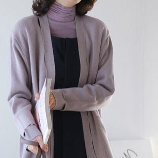 Open-front Wool Blend Long Cardigan Purple - One Size