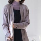 Open-front Wool Blend Long Cardigan Purple - One Size