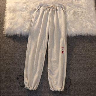 Embroidered Drawstring Gathered Cuff Sweatpants