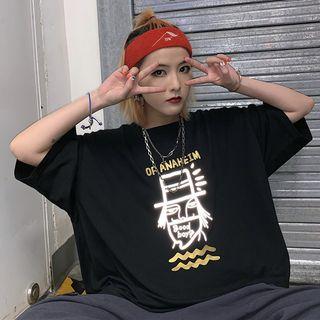 Elbow-sleeve Reflexive Cartoon T-shirt