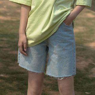 Color Block High Waist Wide Leg Denim Shorts