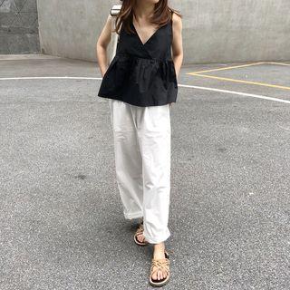 Spaghetti-strap V-neck Top / Wide-leg Pants