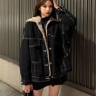 Lambswool Lapel Long-sleeve Denim Jacket Denim Fleece Lining Jacket - One Size