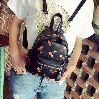 Cherry Embroidered Faux Leather Mini Backpack