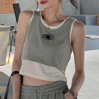 Mock Two-piece Lettering Cropped Tank Top