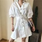 Collared Short-sleeve A-line Dress As Shown In Figure - One Size