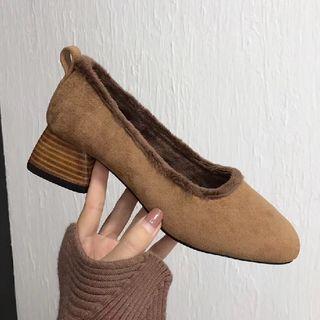 Fleece-lined Chunky-heel Pumps