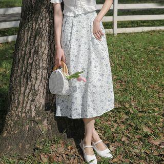 Floral Midi A-line Skirt Floral - White - One Size