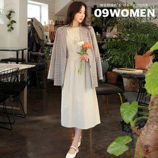 Plus Size Gather-waist Long Cotton Dress