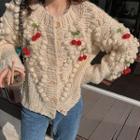 Cherry Pom Pom Sweater Beige - One Size