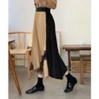 Color-block Lace-trim Skirt Beige - One Size