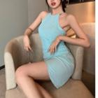 Halter-neck Irregular Midi A-line Dress