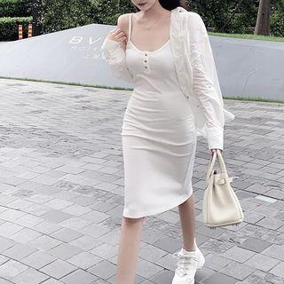 Shirt / Spaghetti Strap Midi Sheath Dress