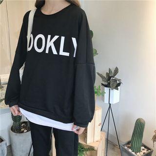 Set: Lettering Mock Two-piece Pullover + Cropped Pants