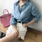 Pocket-front Long-sleeve Linen Shirt