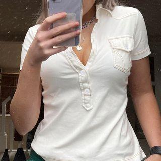 Button-up Collared Short Sleeve Top