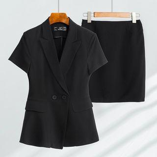 Short-sleeve Double-breasted Blazer / Straight Leg Dress Pants / Pencil Skirt / Set